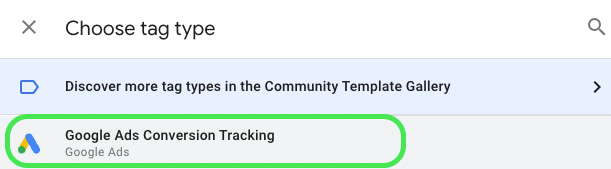 Google ads conversion tracking tag option